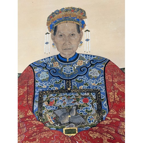 42 - A 19TH CENTURY CHINESE ANCESTRAL PORTRAIT ON SILK SCROLL, 

Painting 156cm x 89cm 

Scroll 203cm x 9... 