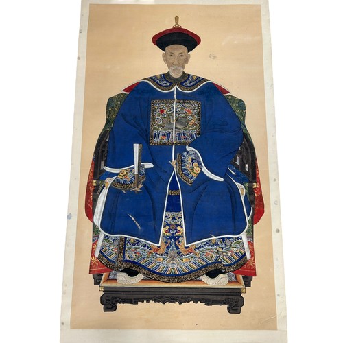 43 - A 19TH CENTURY CHINESE ANCESTRAL PORTRAIT DEPICTING A COURT OFFICIAL ON SILK SCROLL, 

Painting 156c... 