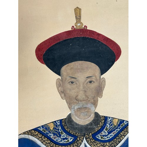 43 - A 19TH CENTURY CHINESE ANCESTRAL PORTRAIT DEPICTING A COURT OFFICIAL ON SILK SCROLL, 

Painting 156c... 