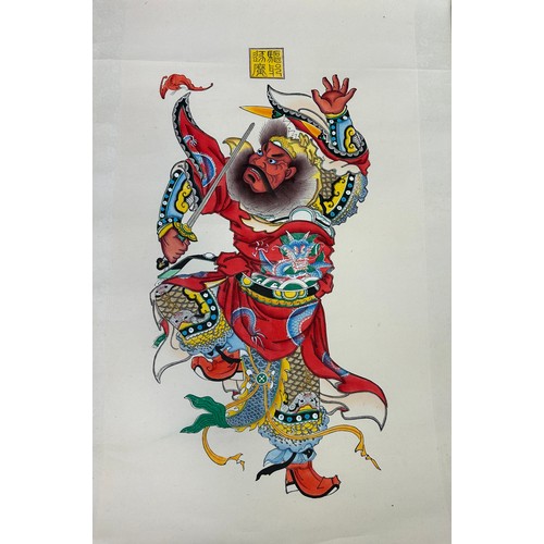 44 - A 20TH CENTURY CHINESE SCROLL DEPICTING A WARRIOR,

Painting 75cm x 41cm 
Scroll 154cm x 52cm