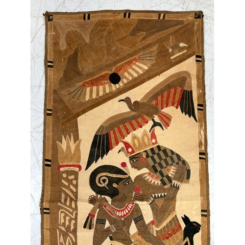 205 - AN EGYPTIAN REVIVAL 19TH CENTURY EMBROIDERED SILK TAPESTRY,

172cm x 70cm