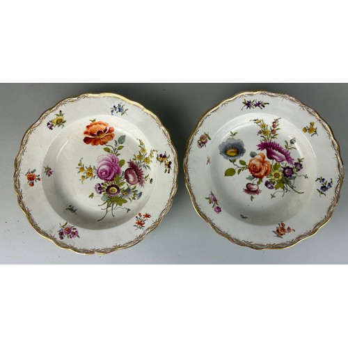 219 - A PAIR OF 19TH CENTURY MEISSEN DISHES PAINTED WITH FLOWERS, 

23cm D