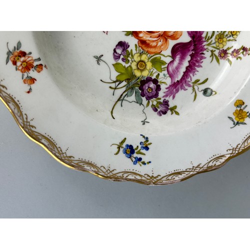 219 - A PAIR OF 19TH CENTURY MEISSEN DISHES PAINTED WITH FLOWERS, 

23cm D