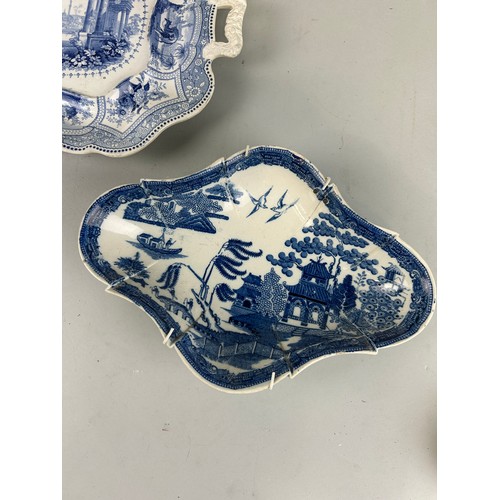 428 - TWO EARLY ENGLISH BLUE AND WHITE CERAMIC DISHES (2), 

Largest 38cm x 28cm