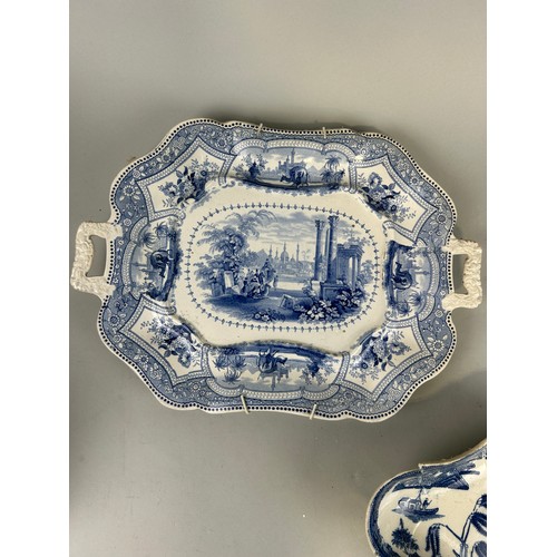 428 - TWO EARLY ENGLISH BLUE AND WHITE CERAMIC DISHES (2), 

Largest 38cm x 28cm