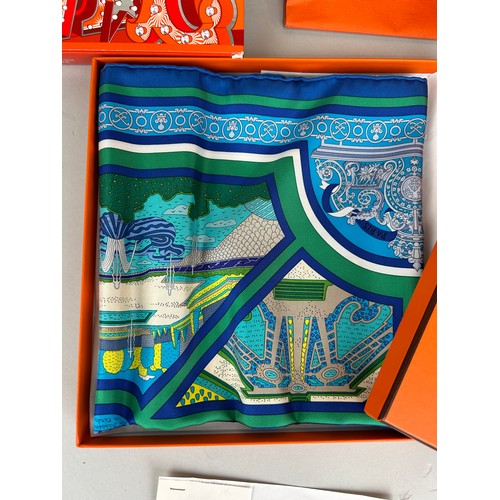 229 - AN HERMES SILK SCARF 'FLANERIE A VERSAILLES', 

In original box, with receipt and Hermes bag. 

87cm... 