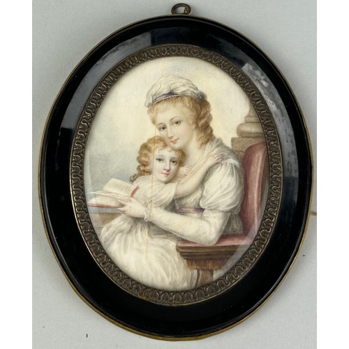 299 - ATTRIBUTED TO RICHARD COSWAY (1742-1821): A PORTRAIT MINIATURE PAINTED ON IVORY DEPICTING A MOTHER A... 