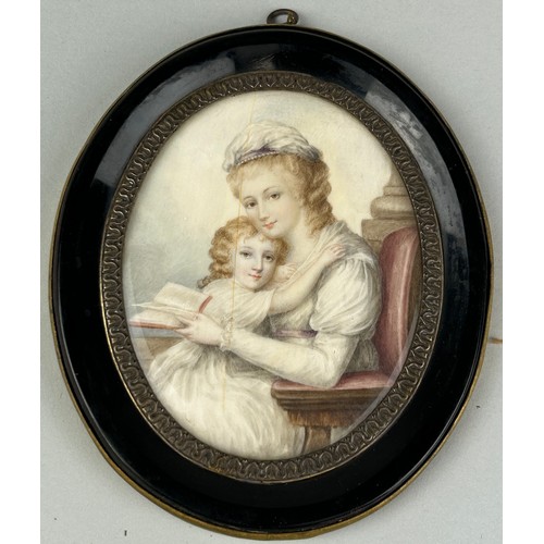 299 - ATTRIBUTED TO RICHARD COSWAY (1742-1821): A PORTRAIT MINIATURE PAINTED ON IVORY DEPICTING A MOTHER A... 