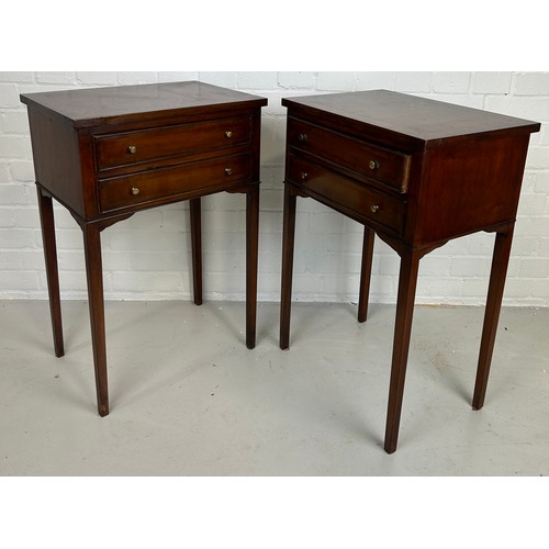 480 - A PAIR OF MAHOGANY SIDE TABLES EACH WITH TWO DRAWERS, 

71cm x 48cm x 33cm