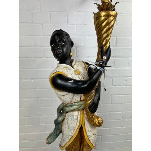 494 - A VENETIAN BLACKAMOOR CANDELABRA, 

176cm H 

Arm in need of repair.