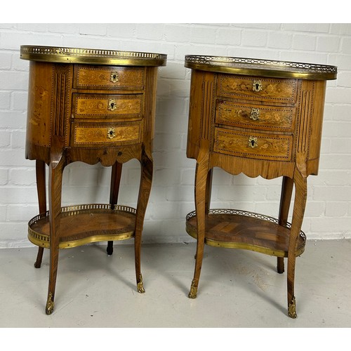 8 - A PAIR OF FRENCH LOUIS XVI DESIGN BEDSIDE TABLES, 

Kingwood with marquetry inlay and ormolu mounts.... 