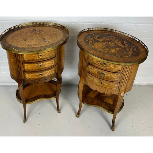 8 - A PAIR OF FRENCH LOUIS XVI DESIGN BEDSIDE TABLES, 

Kingwood with marquetry inlay and ormolu mounts.... 