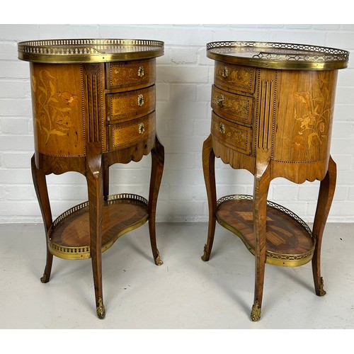 8 - A PAIR OF FRENCH LOUIS XVI DESIGN BEDSIDE TABLES, 

Kingwood with marquetry inlay and ormolu mounts.... 