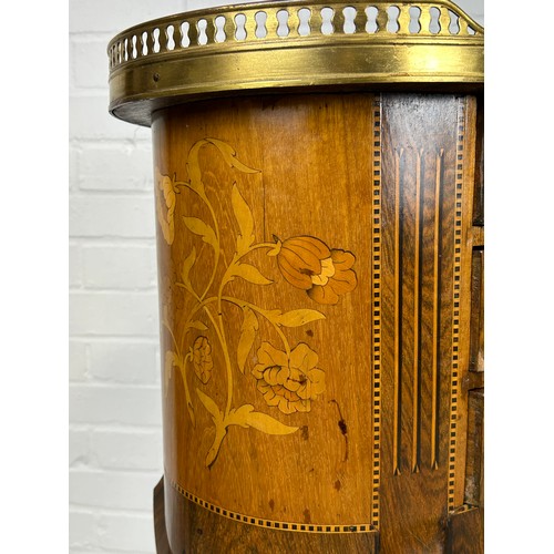 8 - A PAIR OF FRENCH LOUIS XVI DESIGN BEDSIDE TABLES, 

Kingwood with marquetry inlay and ormolu mounts.... 