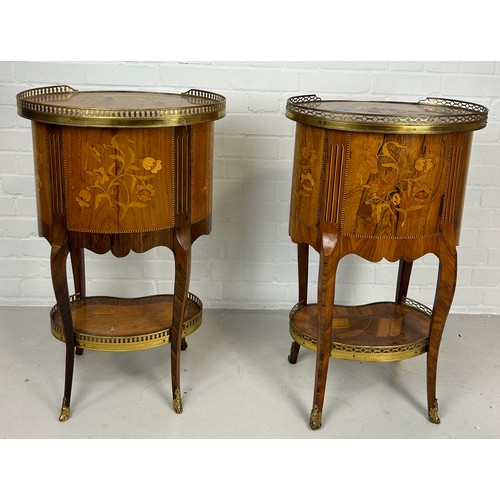 8 - A PAIR OF FRENCH LOUIS XVI DESIGN BEDSIDE TABLES, 

Kingwood with marquetry inlay and ormolu mounts.... 