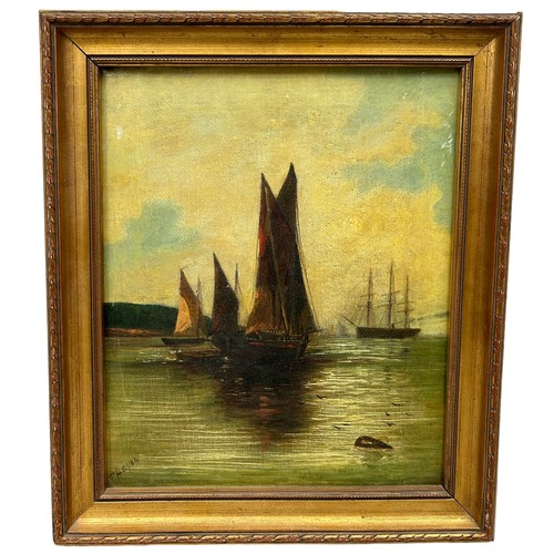 276 - A VICTORIAN OIL ON CANVAS PAINTING DEPICTING SHIPS IN THE HARBOUR SIGNED 'HAYNE', 

Labelled to vers... 