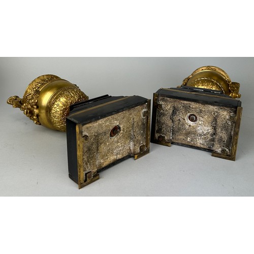 24 - A PAIR OF CLASSICAL GILT BRONZE URNS, 

28cm x 15cm x 10cm