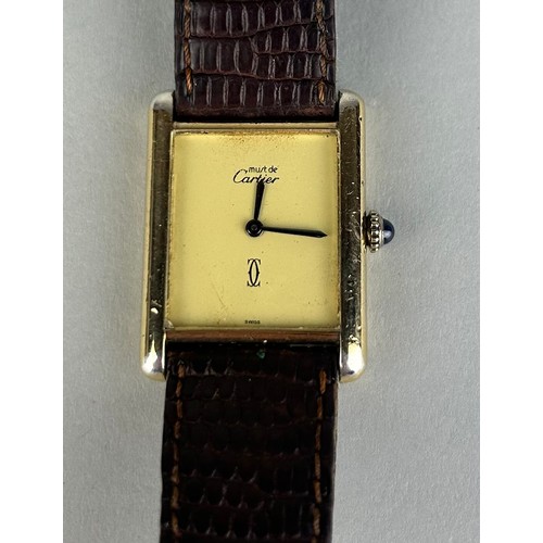 158 - A GENTLEMAN'S MUST DE CARTIER WRISTWATCH, 

Vermeil gold plated silver, mechanical movement with bro... 