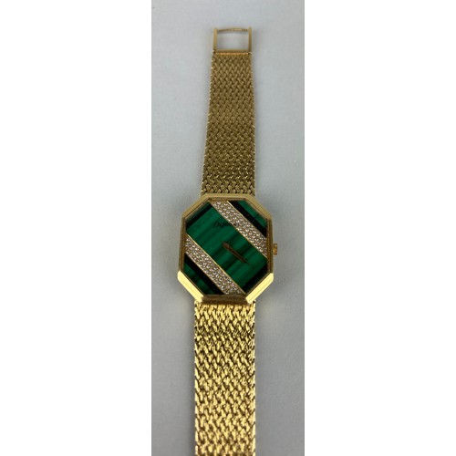 162 - A DELANAEU LADIES WRISTWATCH IN 18CT GOLD WITH MALACHITE AND DIAMOND DIAL, 

Weight: 109gms 

Blancp... 