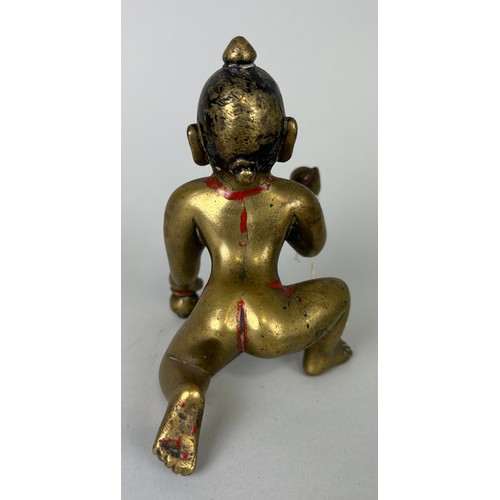 236 - A SOUTH EAST ASIAN BRONZE CROUCHING FIGURE, 

12cm x 11cm