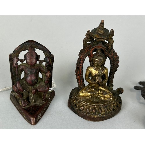 152 - A GROUP OF EARLY BRONZE INDIAN DEITIES ALONG WITH A SILVER BROOCH AND FAUX PEARL BROOCH (5)