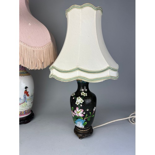 440 - A GROUP OF THREE CHINESE VASES ADAPTED AS LAMPS, 

Tallest 34cm. 

With shade 60cm