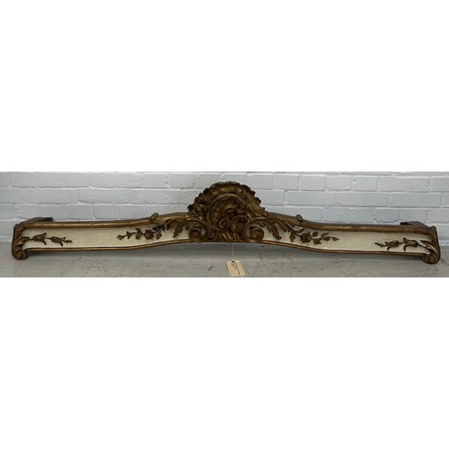 208 - A 19TH CENTURY ROCOCCO CARVED GILT WOOD PELMET, 

170cm x 35cm x 9cm