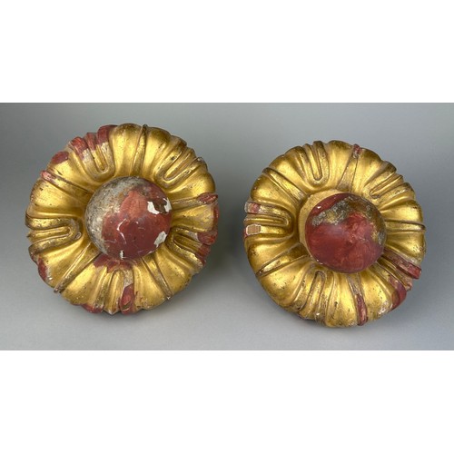 207 - A PAIR OF LARGE CARVED GILT WOOD HANDLES, 

30cm x 22cm