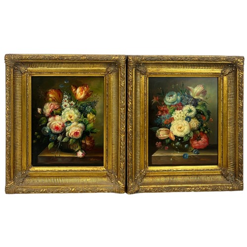 288 - A PAIR OF OIL ON BOARD STILL LIFE PAINTINGS SIGNED 'SHERMAN' 

24.5cm x 19cm each. 

Mounted in gilt... 