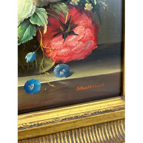 288 - A PAIR OF OIL ON BOARD STILL LIFE PAINTINGS SIGNED 'SHERMAN' 

24.5cm x 19cm each. 

Mounted in gilt... 