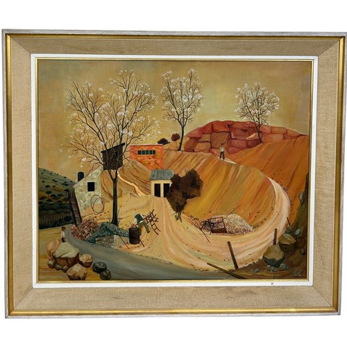 302 - MAX SAVY (FRENCH 1918-2010): AN OIL ON CANVAS PAINTING TITLED 'LA CARRIERE' DEPICTING A QUARRY LANDS... 