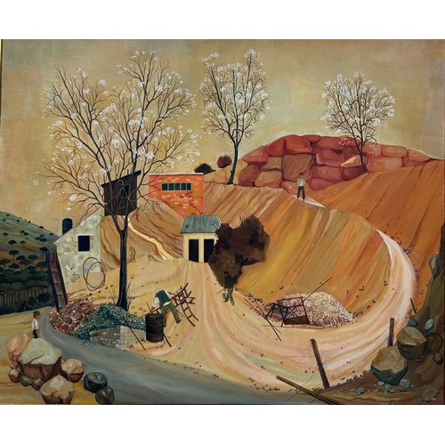 302 - MAX SAVY (FRENCH 1918-2010): AN OIL ON CANVAS PAINTING TITLED 'LA CARRIERE' DEPICTING A QUARRY LANDS... 