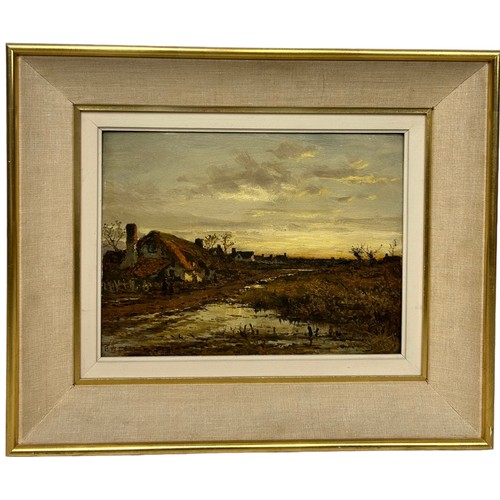 284 - BENJAMIN WILLIAMS LEADER, RA (BRITISH, 1831-1923): AN OIL ON BOARD PAINTING DEPICTING A LANDSCAPE WI... 