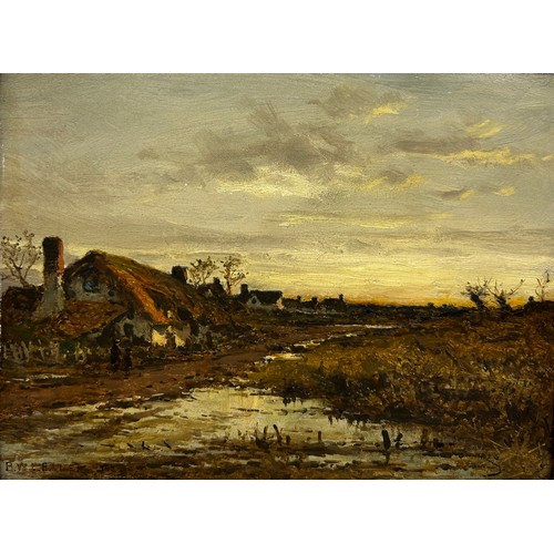 284 - BENJAMIN WILLIAMS LEADER, RA (BRITISH, 1831-1923): AN OIL ON BOARD PAINTING DEPICTING A LANDSCAPE WI... 