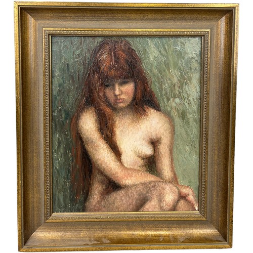 295 - AN OIL ON CANVAS PAINTING DEPICTING A NUDE LADY, 

31cm x 26cm 

Mounted in a frame

42cm x 37cm