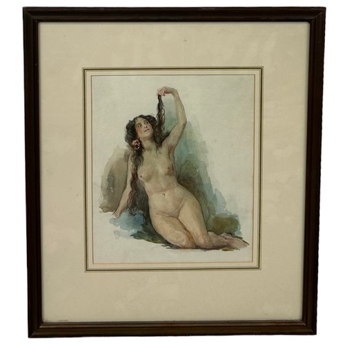 294 - JOHN EDWARD GOODALL (1853-1920): A WATERCOLOUR PAINTING ON PAPER DEPICTING A NUDE LADY, 

26cm x 22c... 