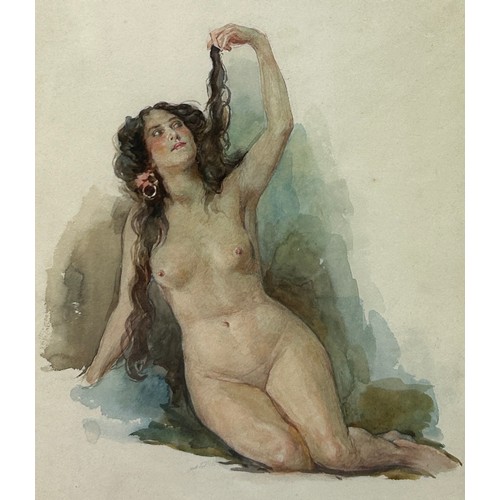 294 - JOHN EDWARD GOODALL (1853-1920): A WATERCOLOUR PAINTING ON PAPER DEPICTING A NUDE LADY, 

26cm x 22c... 