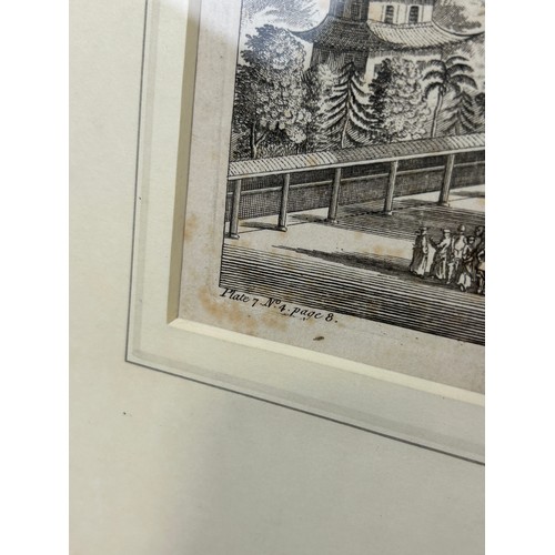 387 - AN 18TH CENTURY ENGRAVING OF THE PORCELAIN TOWER OF NANKIN, 

30cm x 20cm 

Mounted in a frame and g... 