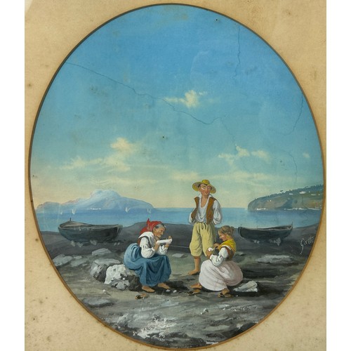 341 - ANNIBALE GATTI (ITALIAN 1828-1909): ITALIAN NEAPOLITAN SCHOOL GOACHE ON PAPER DEPICTING THE BAY OF N... 