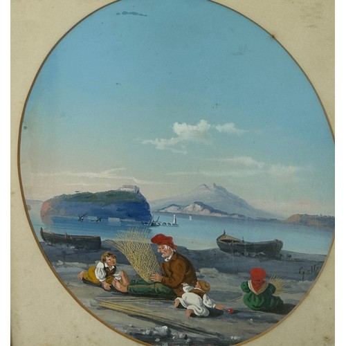 342 - ANNIBALE GATTI (ITALIAN 1828-1909): AN ITALIAN NEAPOLITAN SCHOOL GOACHE AT THE BAY OF NAPLES WITH FA... 