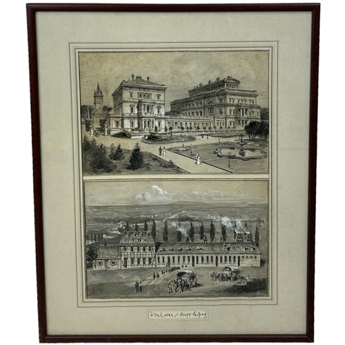 339 - A RARE AND IMPORTANT EARLY 19TH CENTURY INK AND PENCIL DRAWING DEPICTING VIEWS OF THE VILLA HUGEL AN... 