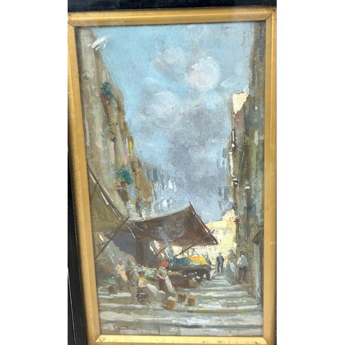 287 - OSCAR RICCIARDI (ITALIAN 1864-1935): A PAIR OF OIL PAINTINGS ON BOARD DEPICTING NAPLES MARKET STREET... 