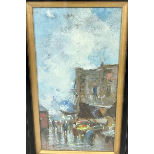 287 - OSCAR RICCIARDI (ITALIAN 1864-1935): A PAIR OF OIL PAINTINGS ON BOARD DEPICTING NAPLES MARKET STREET... 