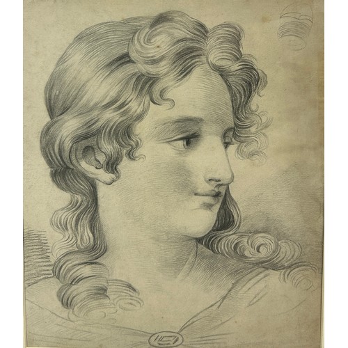 355 - AN EARLY AND FINE PENCIL DRAWING DEPICTING A YOUNG LADY, 

31cm x 25.5cm 

Mounted in a frame and gl... 