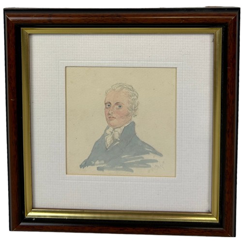 300 - A FINE MINIATURE PORTRAIT WATERCOLOUR PAINTING ON PAPER DEPICTING A YOUNG GEORGIAN GENTLEMAN,

Monog... 