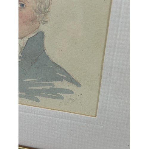 300 - A FINE MINIATURE PORTRAIT WATERCOLOUR PAINTING ON PAPER DEPICTING A YOUNG GEORGIAN GENTLEMAN,

Monog... 