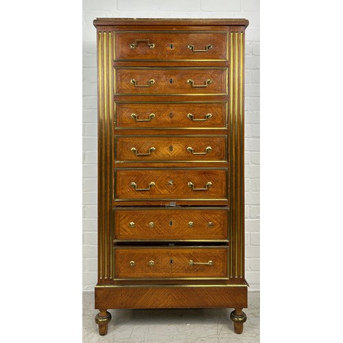 11 - A LATE 19TH CENTURY FRENCH SECRETAIRE-ABATTANT WITH MARBLE TOP, 

Fall front with green tooled leath... 