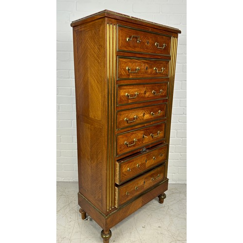 11 - A LATE 19TH CENTURY FRENCH SECRETAIRE-ABATTANT WITH MARBLE TOP, 

Fall front with green tooled leath... 