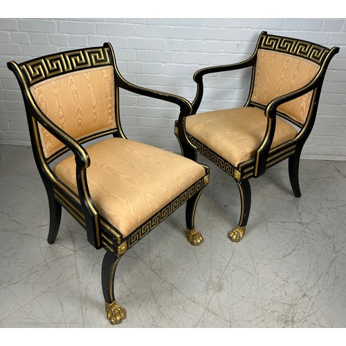 2 - IN THE MANNER OF THOMAS HOPE (1769-1831): A PAIR OF REGENCY PERIOD EMPIRE ARMCHAIRS, 

84cm x 54cm x... 