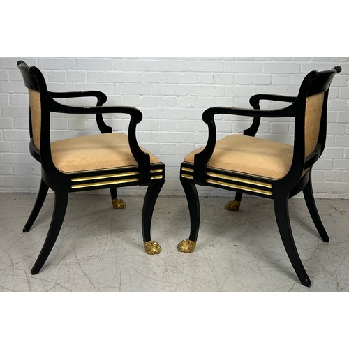 2 - IN THE MANNER OF THOMAS HOPE (1769-1831): A PAIR OF REGENCY PERIOD EMPIRE ARMCHAIRS, 

84cm x 54cm x... 